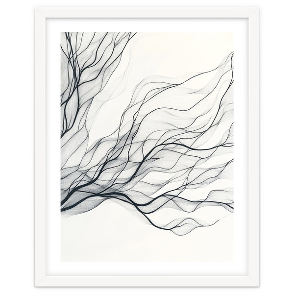 Abstract Black Branching Lines Flowing