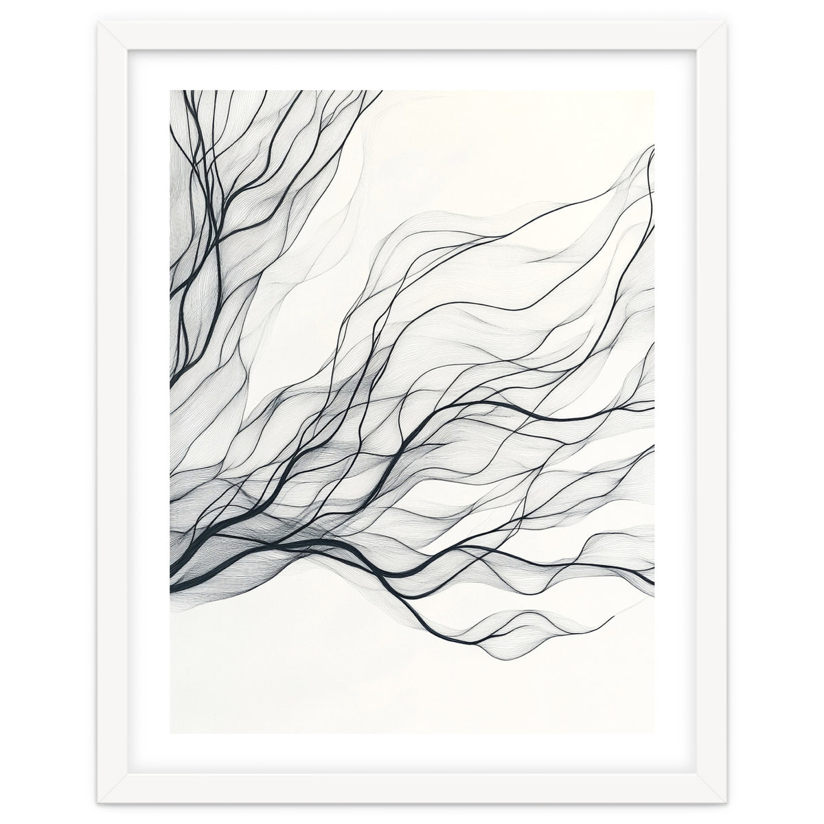 Abstract Black Branching Lines Flowing