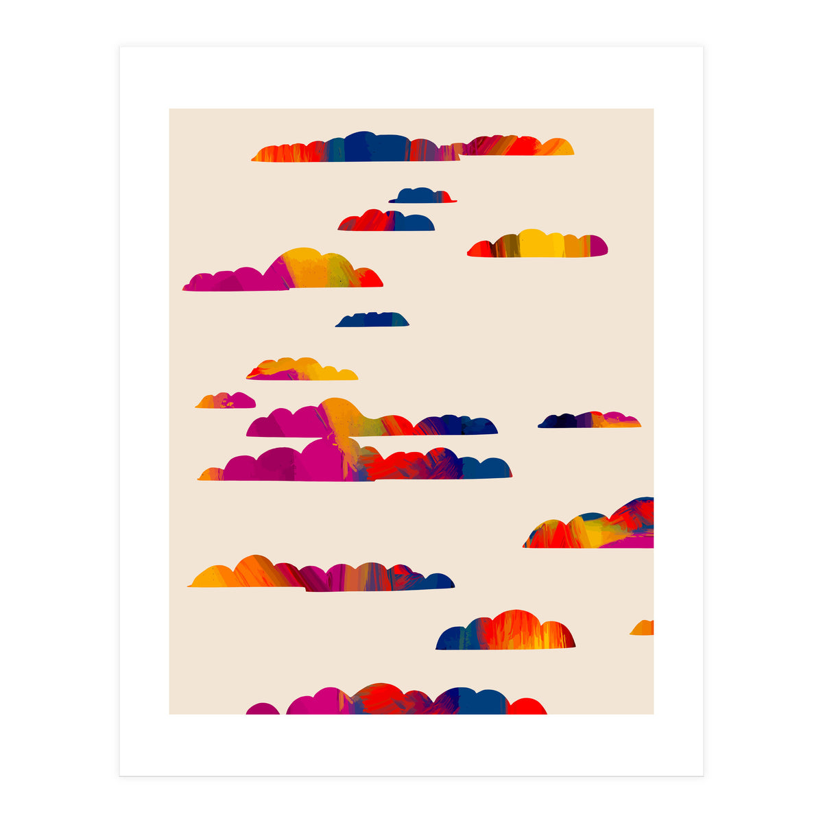 Totem Clouds, Colorful Sky Vibrant Eclectic Bohemian, Abstract Positivity Good Vibes Boho Contemporary Modern Painting (Print Only)