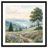 Serene Mountain Meadow Watercolor Landscape