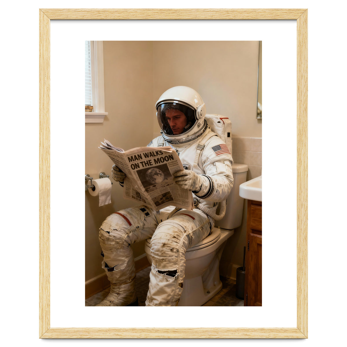Retro AstronautReading Newspaper, Toilet Humor, Astronaut on Toilet