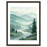 Serene Misty Mountain Valley Watercolor Painting thumbnail