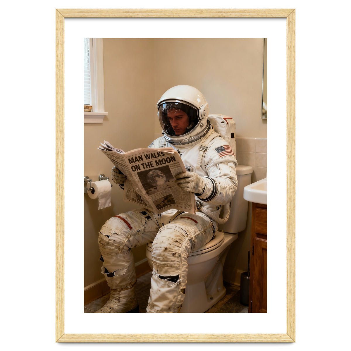 Retro AstronautReading Newspaper, Toilet Humor, Astronaut on Toilet