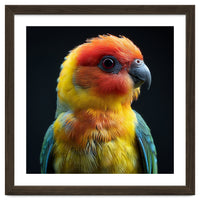Vibrant Sun Conure Parrot Close Up Portrait