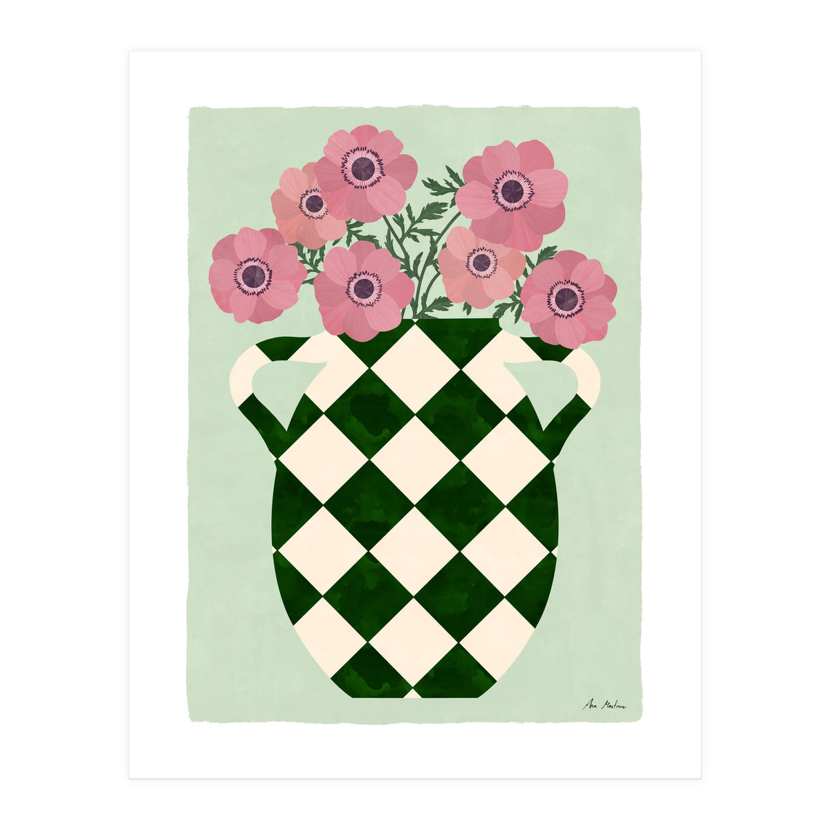 Checkered vase with anemones (Print Only)