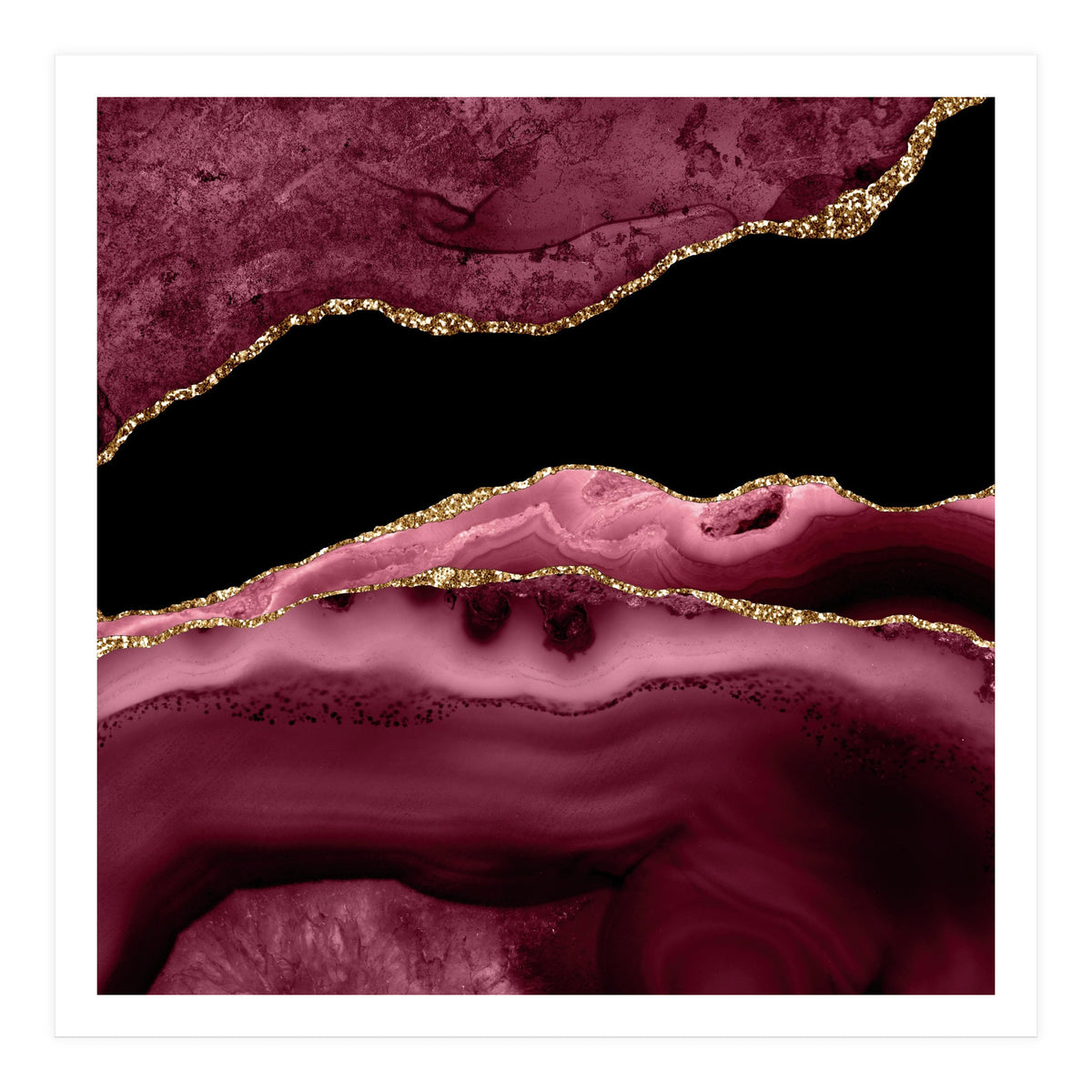 Burgundy & Gold Agate Texture 13  (Print Only)