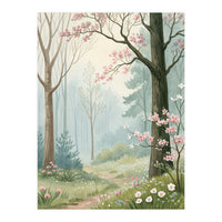 Enchanted Spring Woodland Path with Blooming Cherry Blossoms and Misty Pastel Forest Atmosphere (Print Only)
