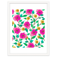Floral Forever, Colorful Summer Garden Botanical Illustration, Pink Boho Vibrant Painting