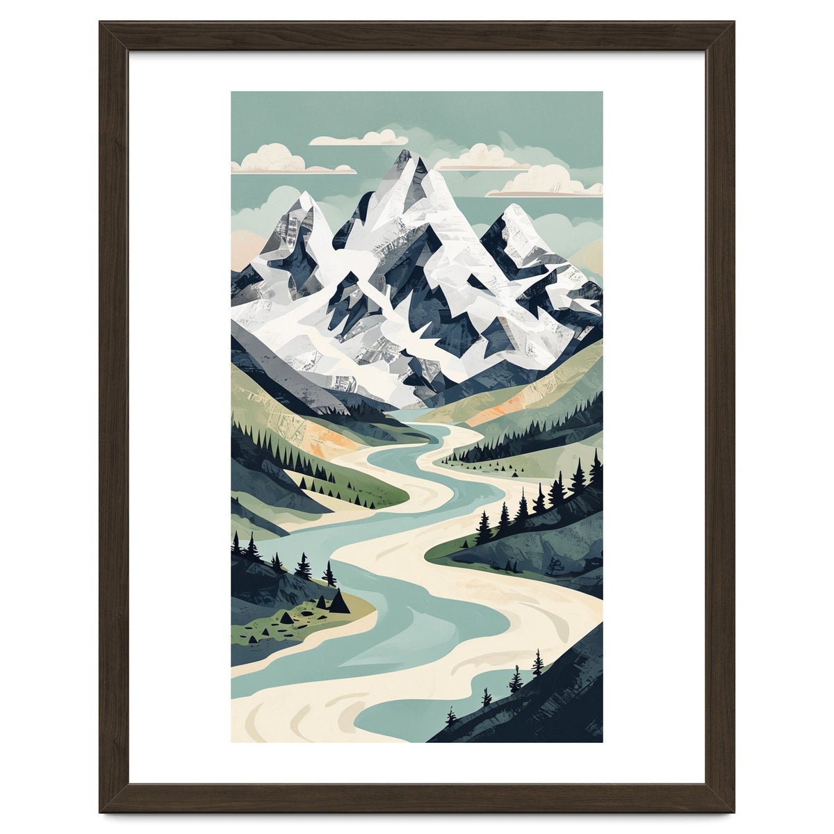 Majestic Alpine Peaks: Organic Modern Landscape Art