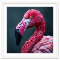 Close Up Pink Flamingo In Rain Drops