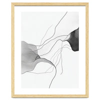 Abstract Black And White Flowing Lines And Shapes On White Background