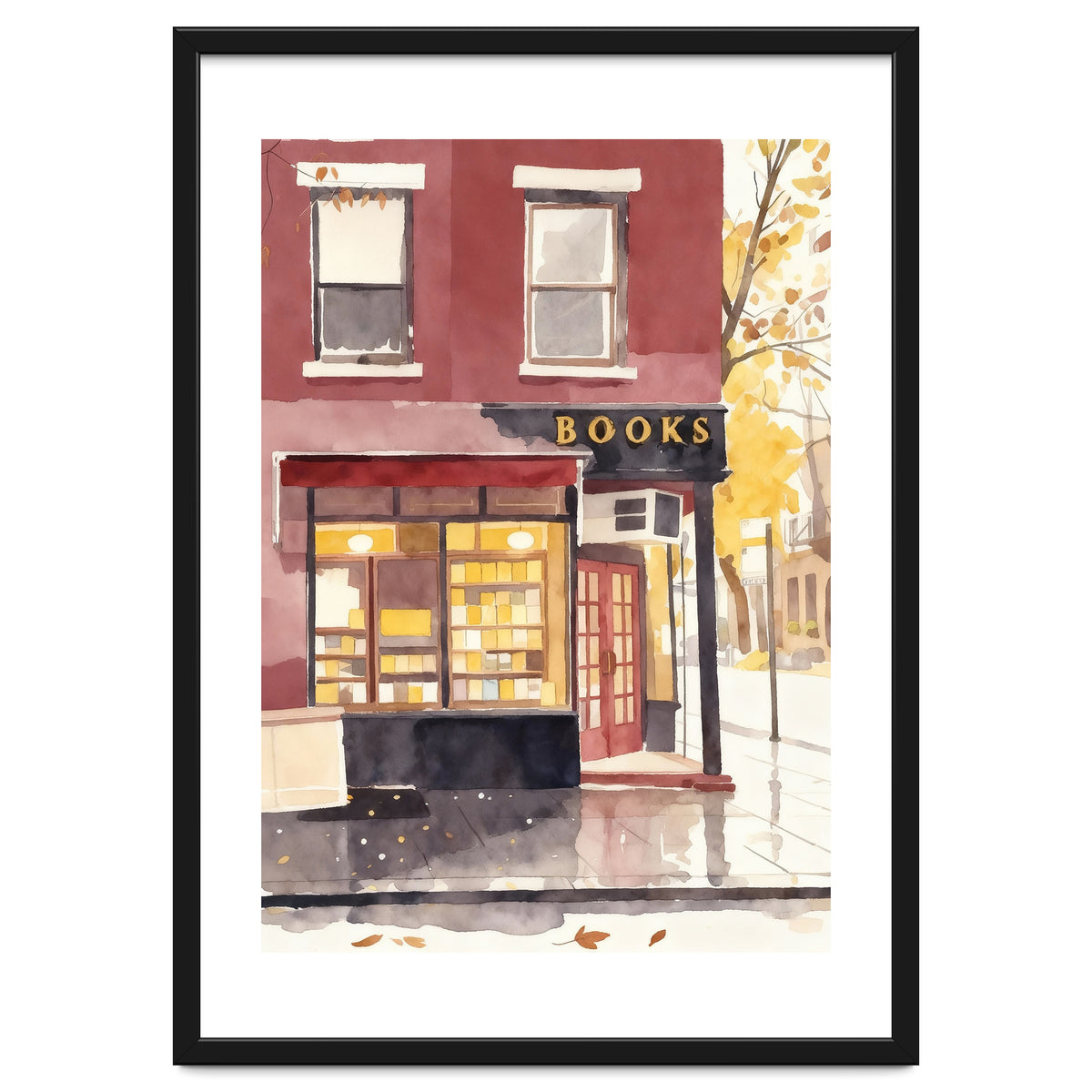 Cozy Bookshop, Autumn Book Shop Street Art, LibraryBook Store