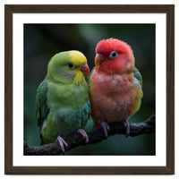 Two Lovebirds Sitting Together On A Branch