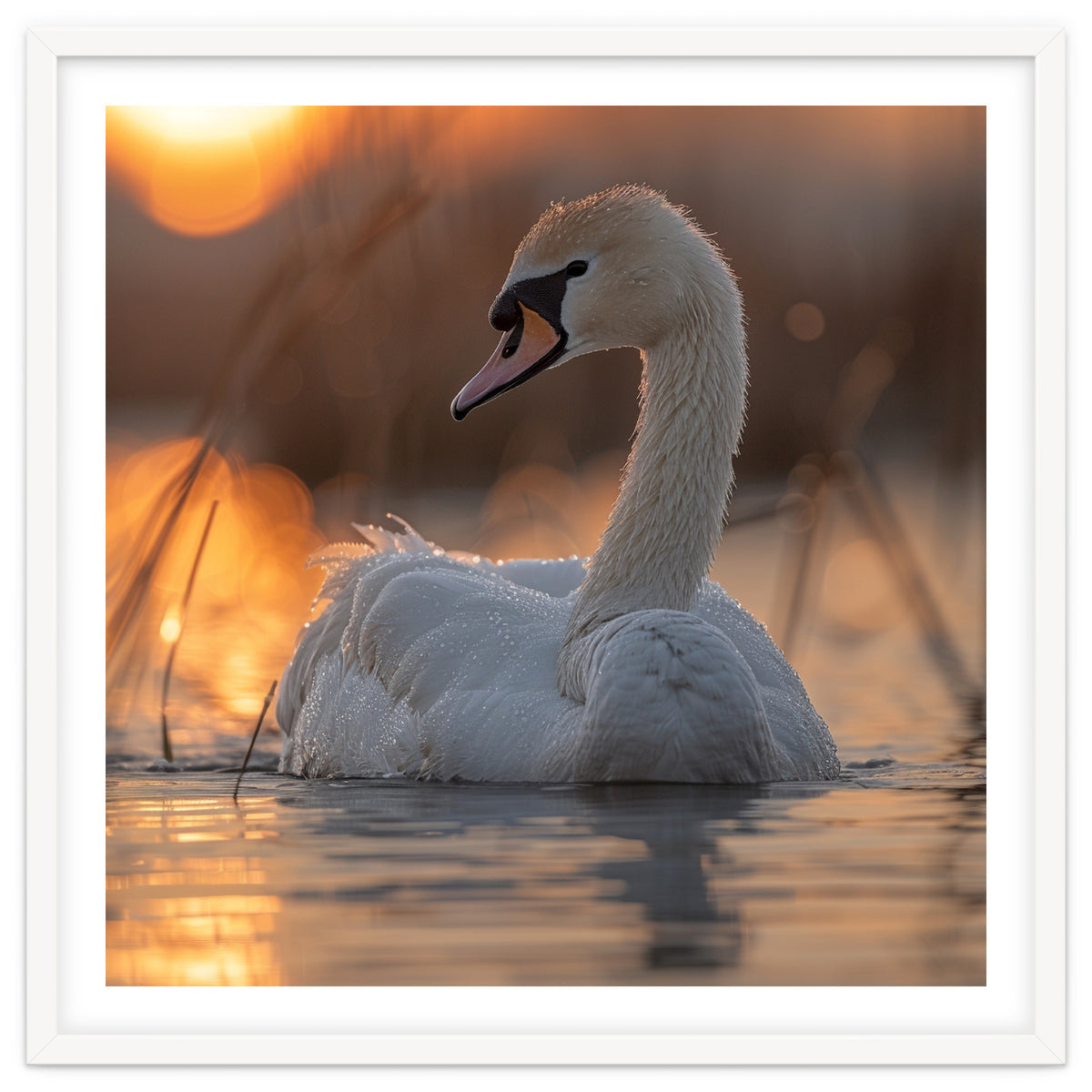 Majestic Swan Swimming At Sunrise Serene Water