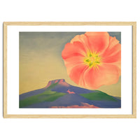 Georgia O’Keeffe – Hollyhock Pink with Pedernal (1937) | Vibrant Modernist Floral Landscape of New Mexico