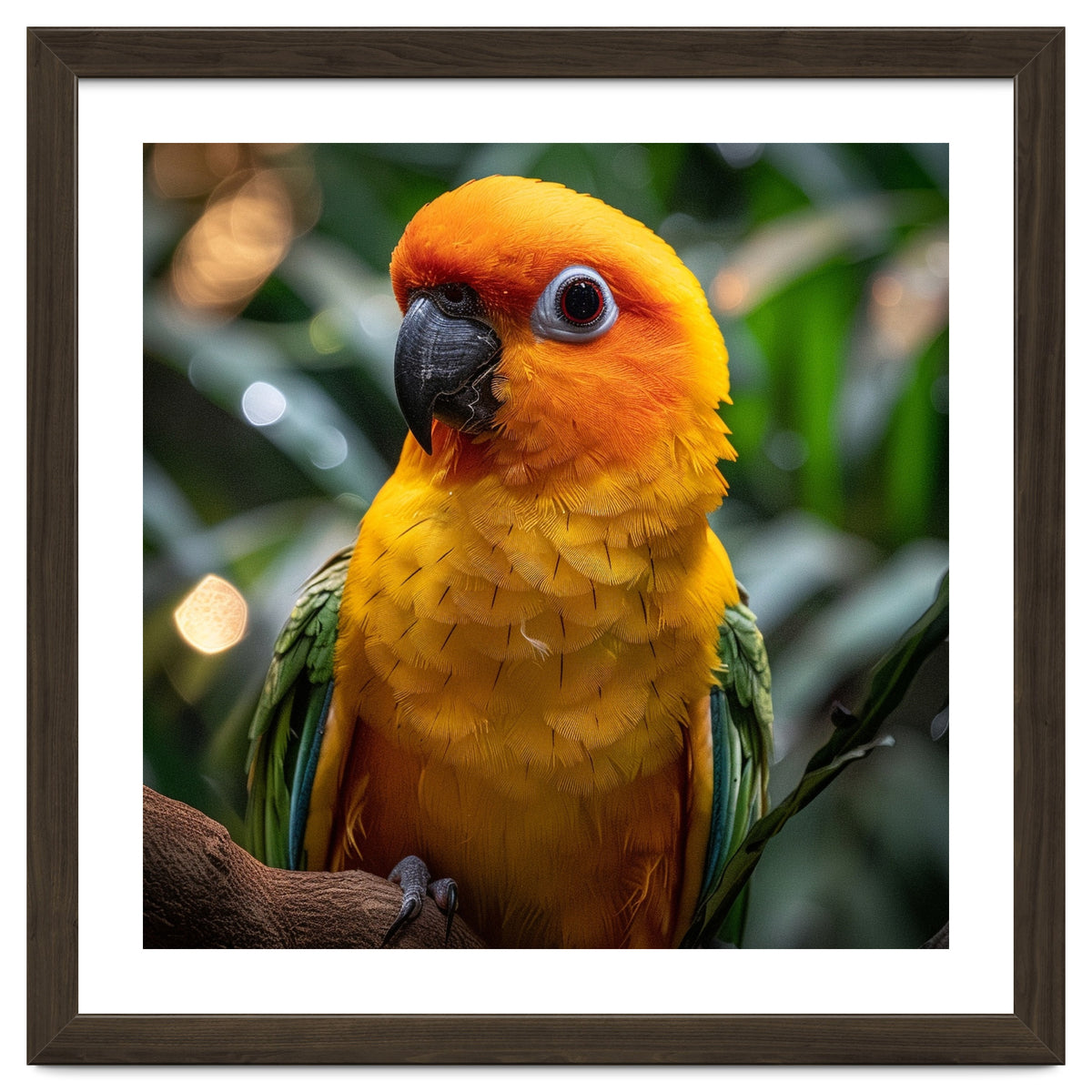 Sun Conure Parrot Colorful Bird Perched On Branch
