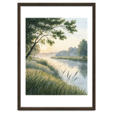 Serene River Sunrise Watercolor Painting with Meadow Grasses and Warm Golden Atmosphere Landscape thumbnail