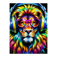 A Lion In Glasses Listens To Music (Print Only)