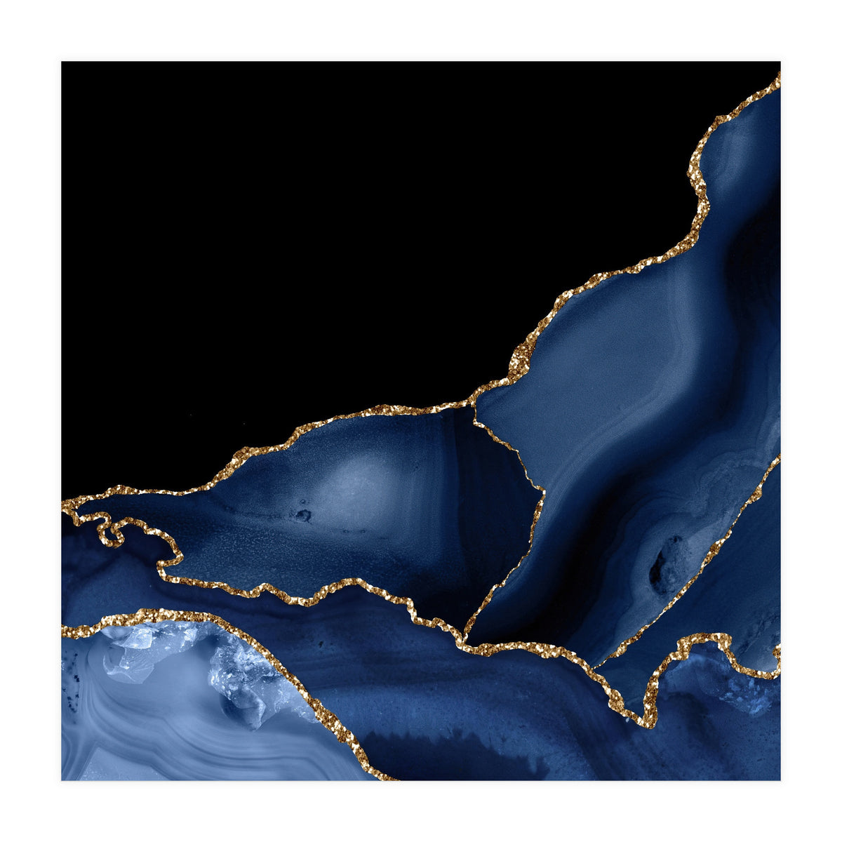 Navy & Gold Agate Texture 03  (Print Only)