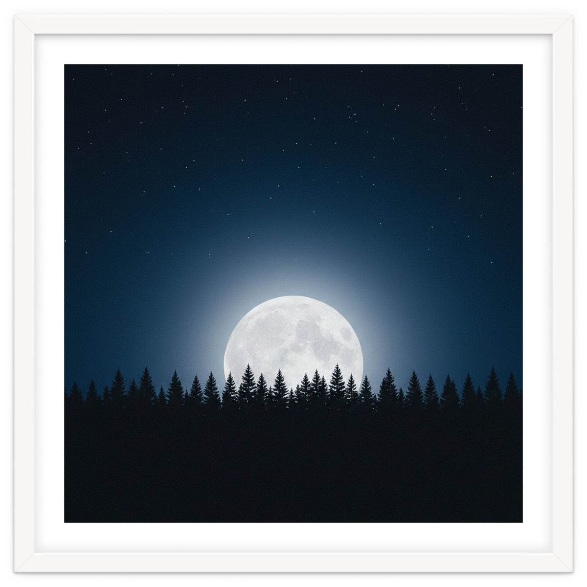 Midnight Serenity: Full Moon Over Forest Silhouettes