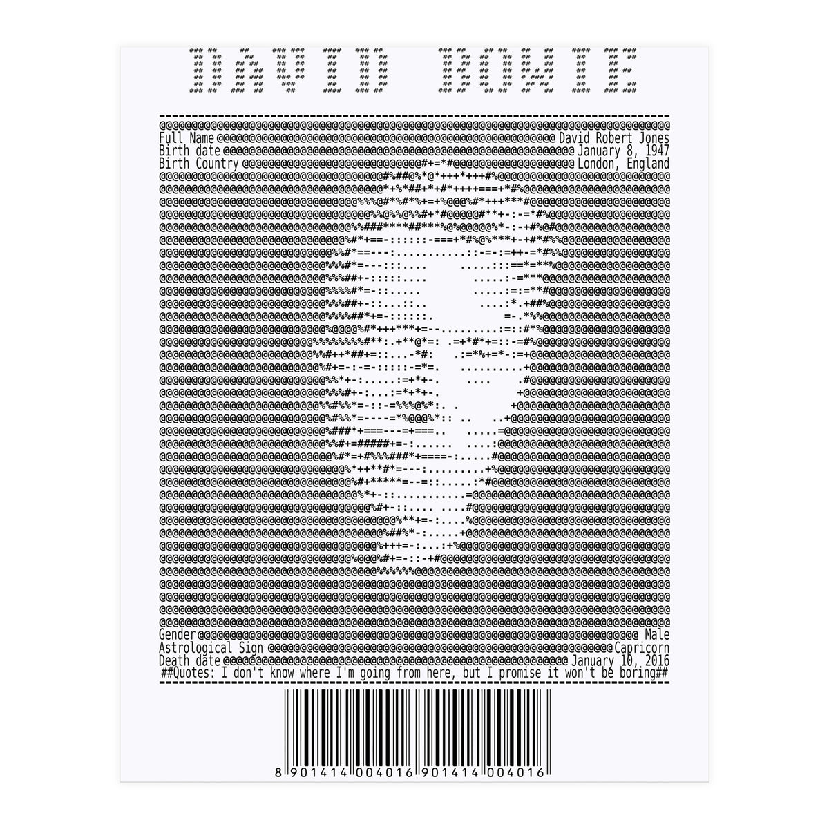 Receipt Art David Bowie Quotes  (Print Only)