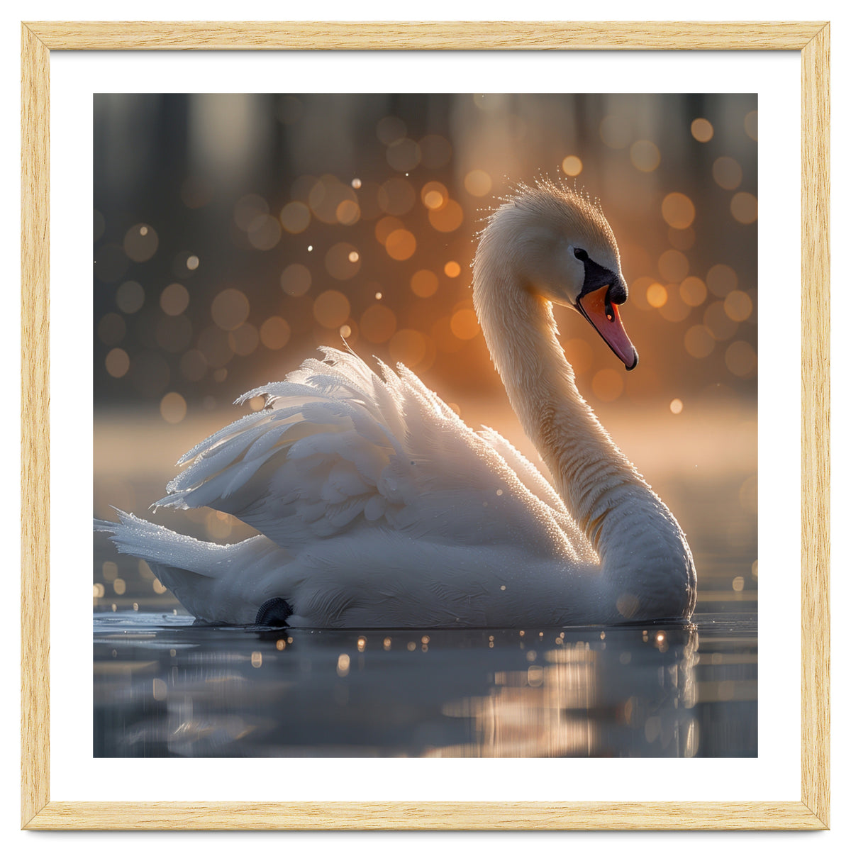 Majestic Swan Gliding On Water During Sunset Golden Hour Wildlife
