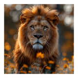Majestic Lion Among Golden Flowers Close Up (Print Only) thumbnail