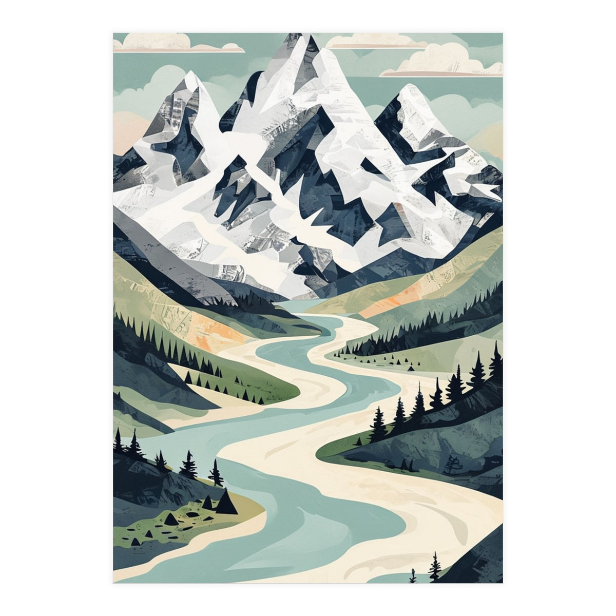 Majestic Alpine Peaks: Organic Modern Landscape Art (Print Only)