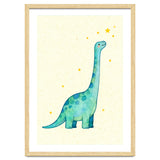 Cute Brontosaurus Watercolor Art, Whimsical Dinosaur Nursery Print, Starry Dino Illustration thumbnail