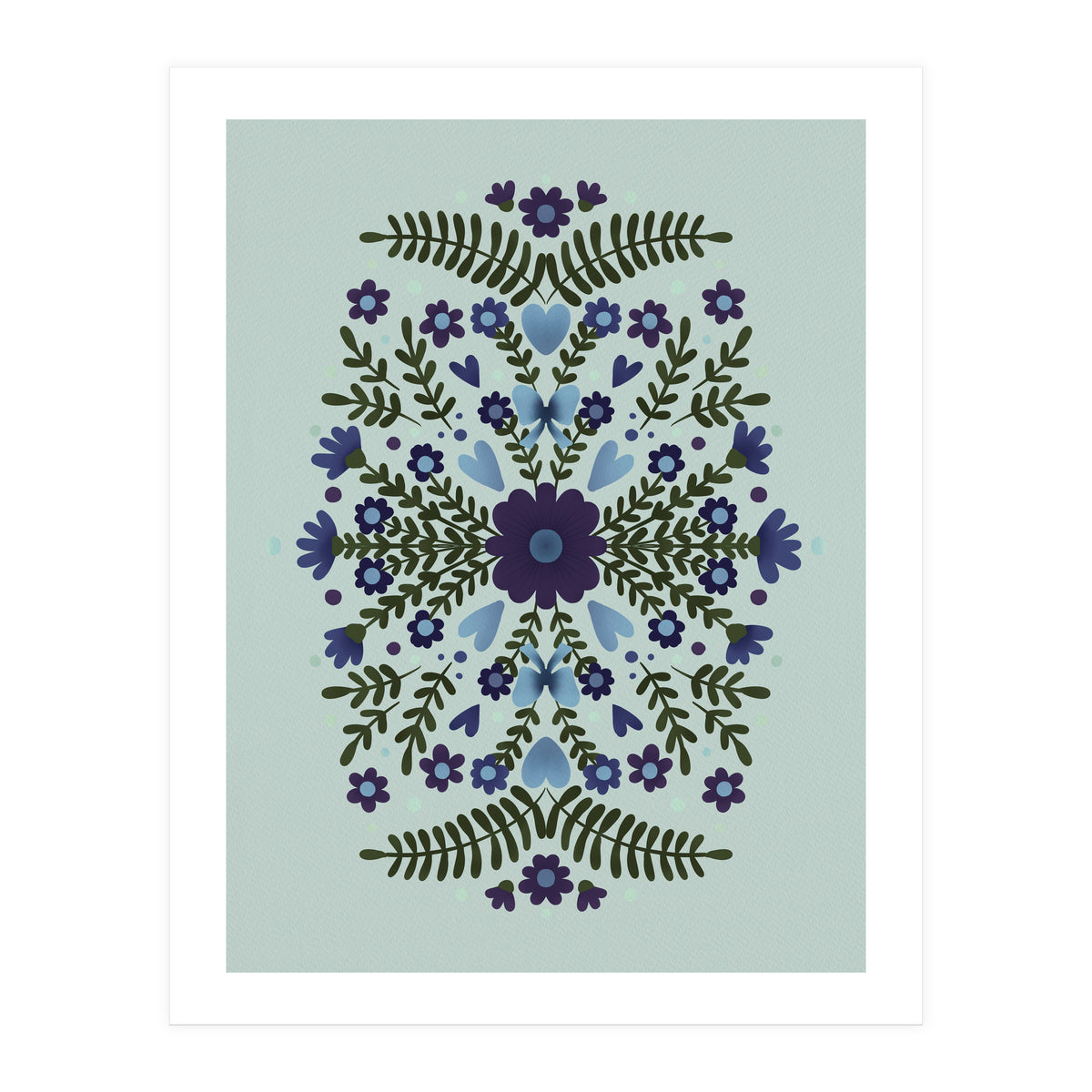 Flowers And Bows Blue And Green (Print Only)