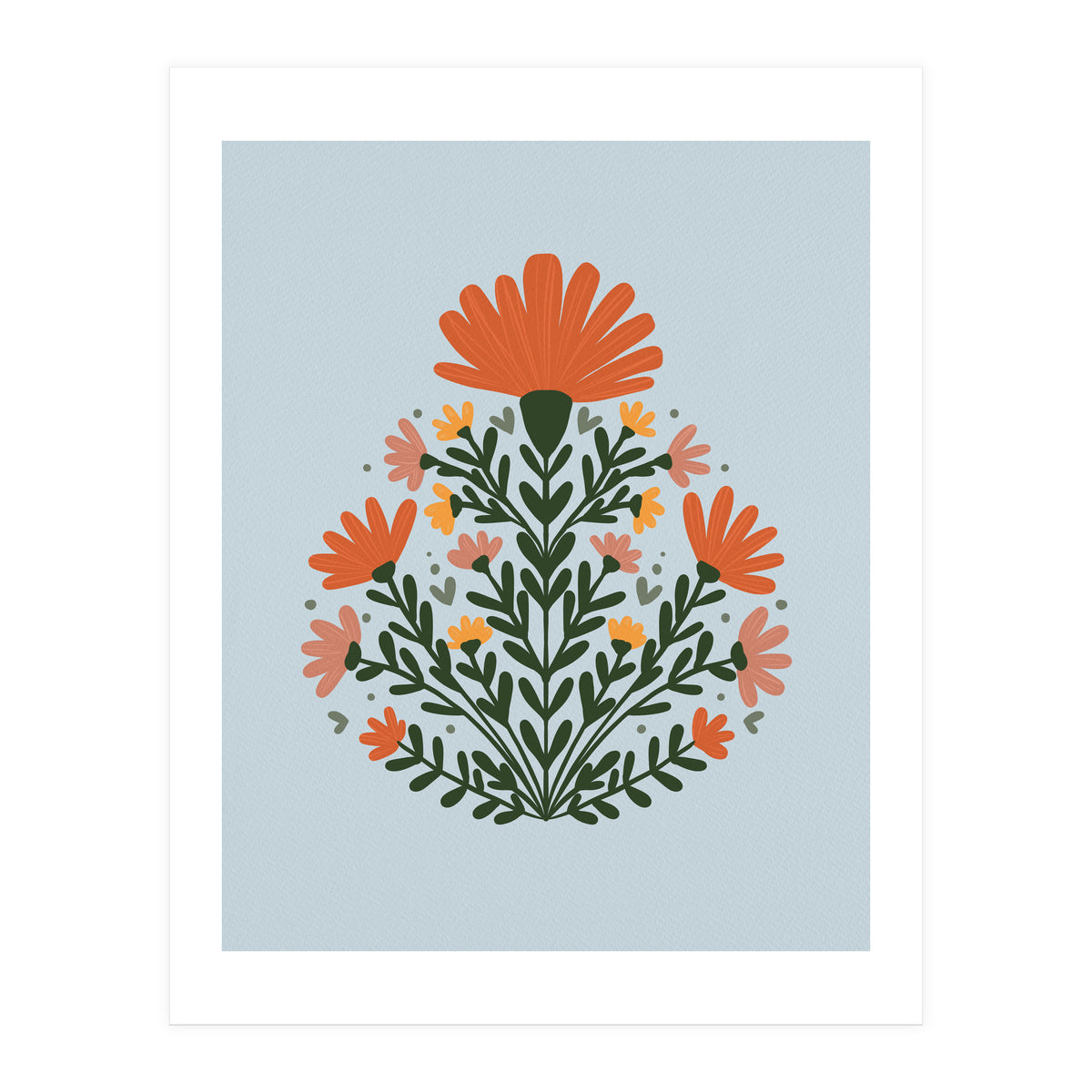 Symmetrical floral bouquet - orange and green (Print Only)