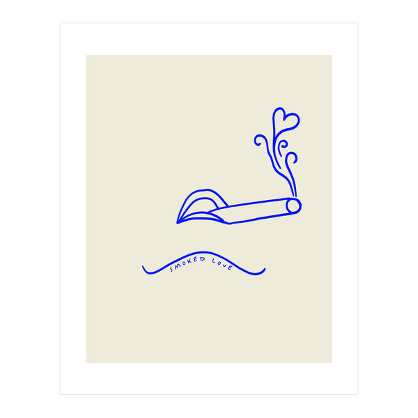 Smoked Love, Line Art Drawing Sketch, Minimalism Doodle Woman Cigarette Cigar Smoke, Eclectic Bohemian Framed (Print Only)