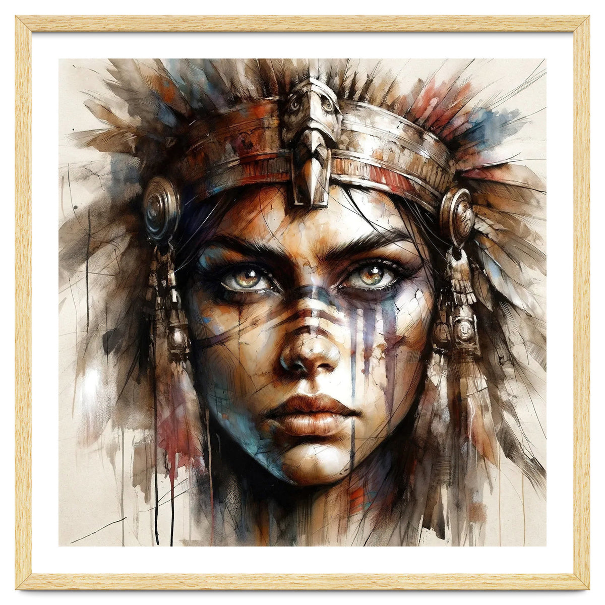 Regal Warrior Woman Watercolor Portrait