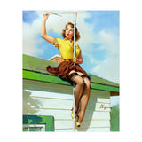 Pinup Sexy Girl Setting Up The Antenna On The Roof (Print Only) thumbnail