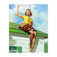 Pinup Sexy Girl Setting Up The Antenna On The Roof (Print Only)