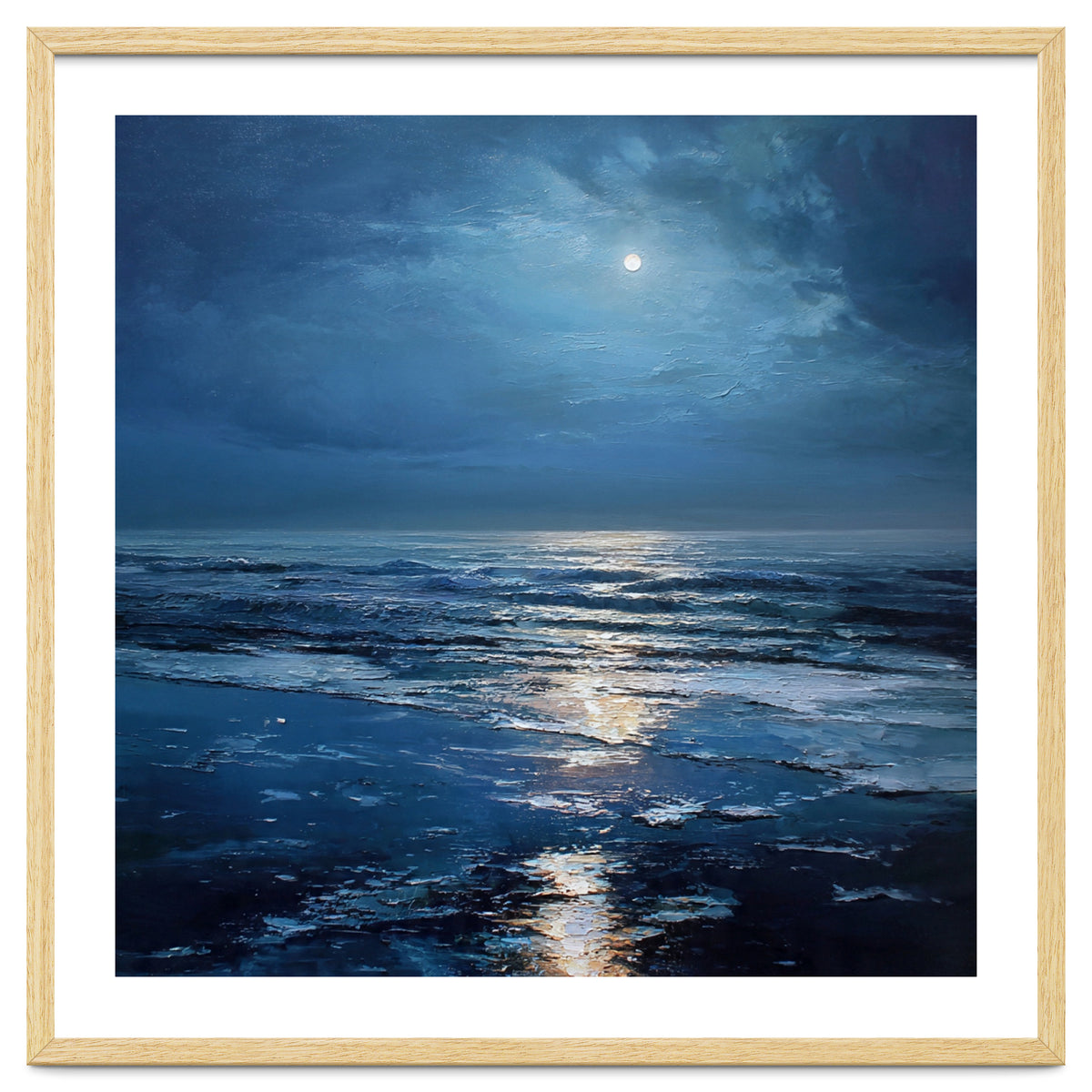 Midnight Blue Moonlit Seascape