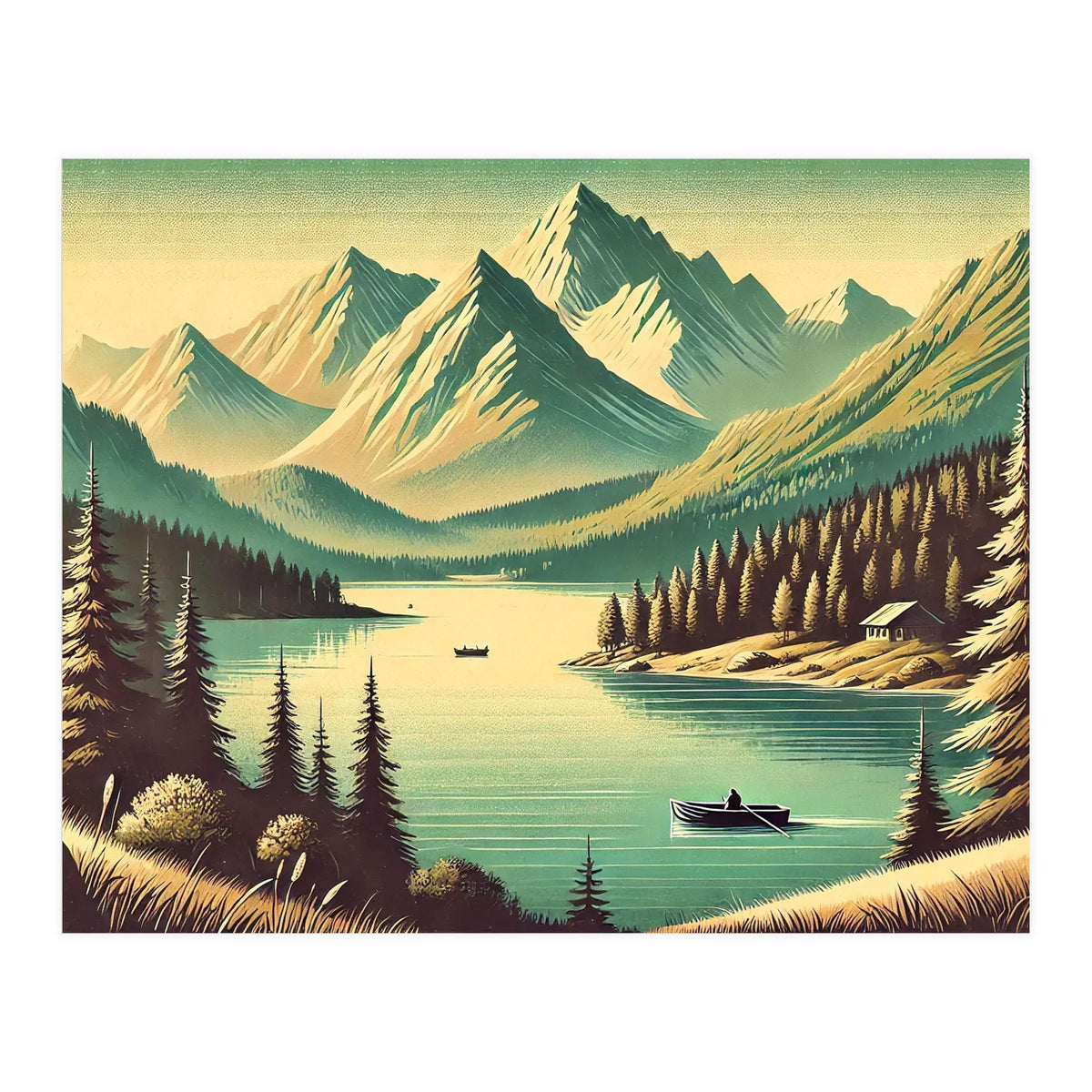 Vintage Alpine Lake Poster (Print Only)