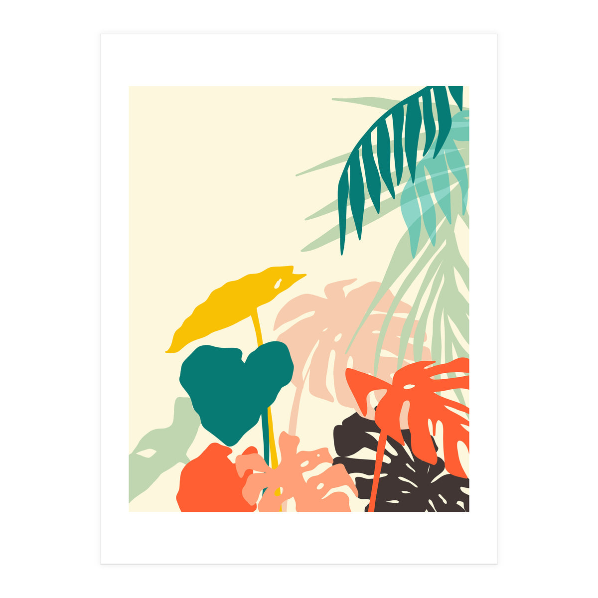 Tropical Nature, Botanical Pastel Jungle Plants Illustration, Minimal Bohemian Palm Monstera Forest (Print Only)