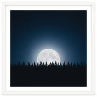 Midnight Serenity: Full Moon Over Forest Silhouettes