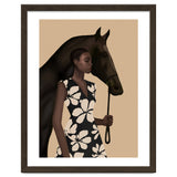 Woman In Bold Print With Black Horse thumbnail