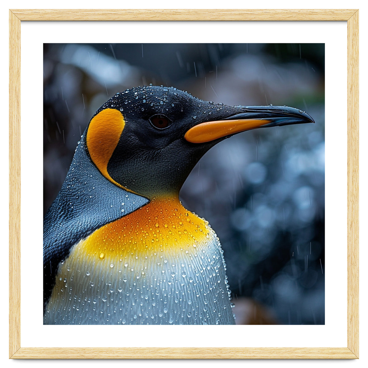 Close Up Of King Penguin In The Rain