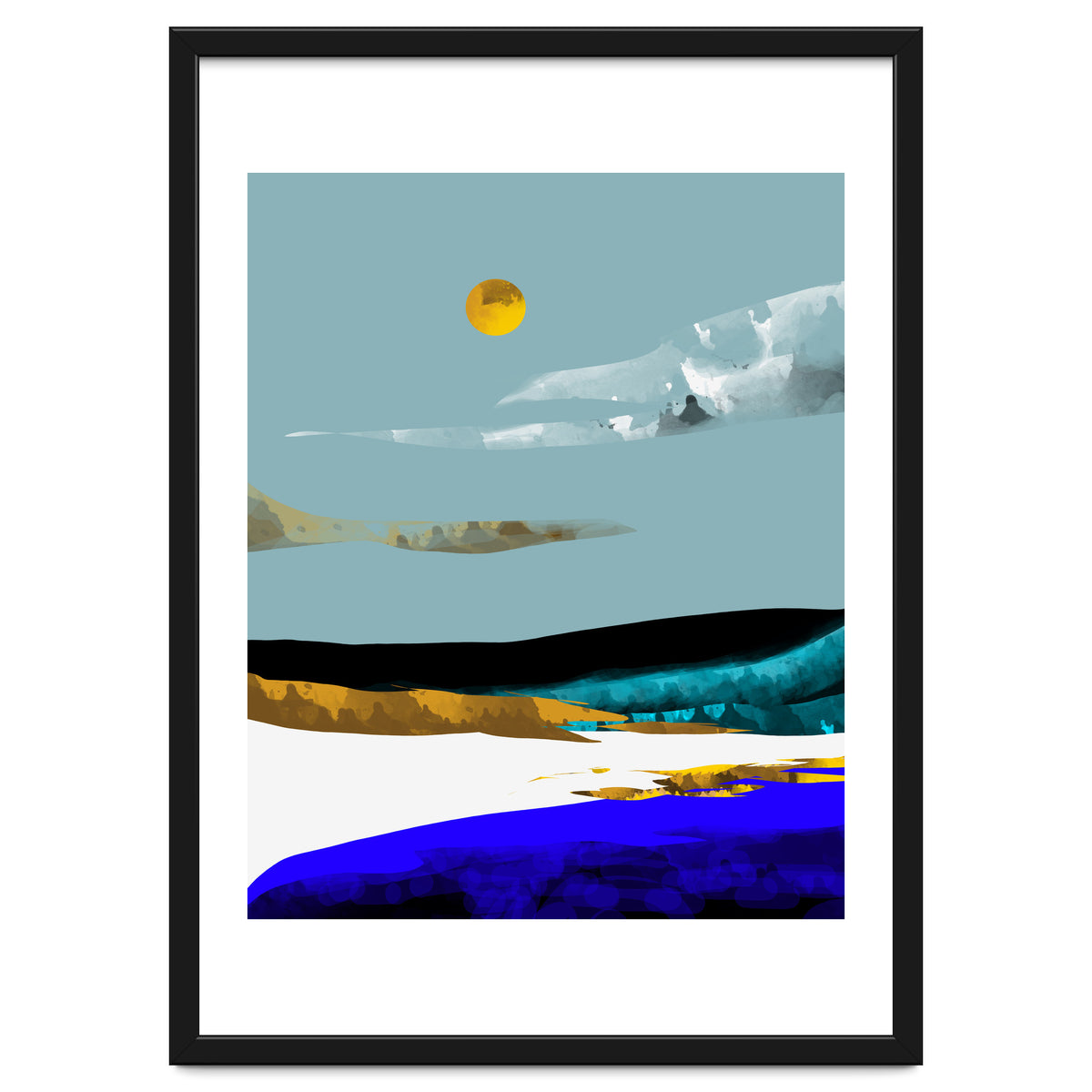 Duality & Intention, Abstract Nature Landscape Adventure Painting, Travel Mountains Sun Sky Scandinavian Clouds