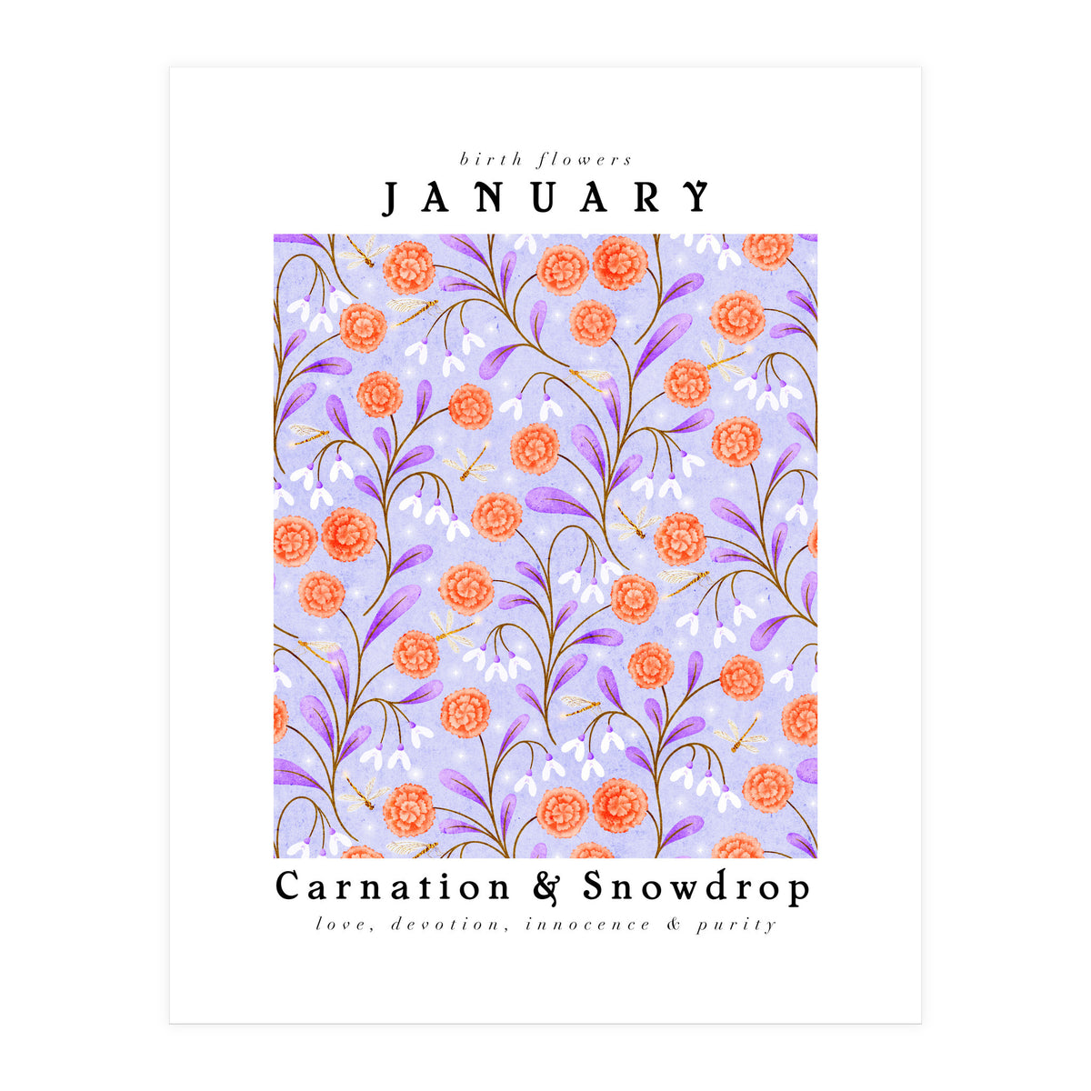 Carnation & Snowdrop January Birth Flower (Print Only)