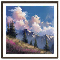 Alpine Summer Meadow with Vibrant Wildflowers and Snow