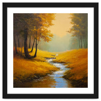 Golden Autumn Forest Path with Winding Creek