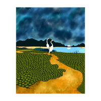 Great Egrets On Honeymoon Island, Heron Wildlife Painting Nature Landscape, Travel Dark Scenic Birds Love Animals Lake Bohemian (Print Only)