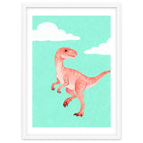 Velociraptor Watercolor Art, Cute Dino Nursery Print, Whimsical Dinosaur Illustration thumbnail