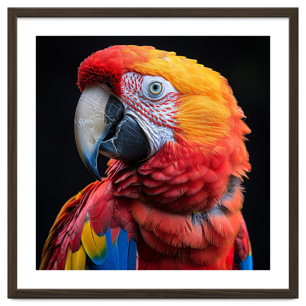 Scarlet Macaw Parrot Close Up Portrait Vivid Colors