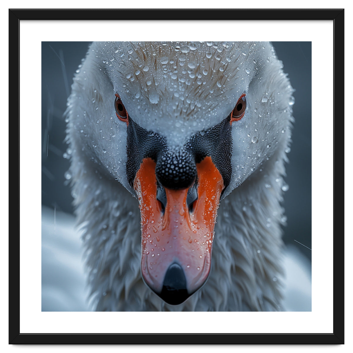 Close Up Of A Swan's Face With Water Droplets
