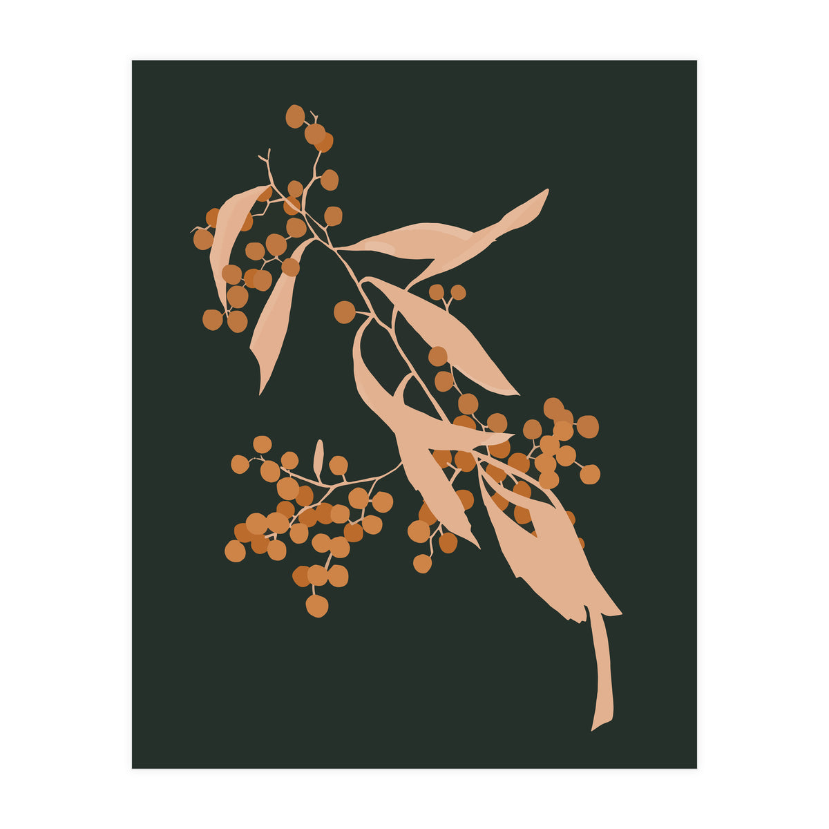 The Blooming Touch, Botanical Vintage Illustration, Dark Blush Bohemian Painting, Plants Nature Eclectic Classy Scandinavian (Print Only)